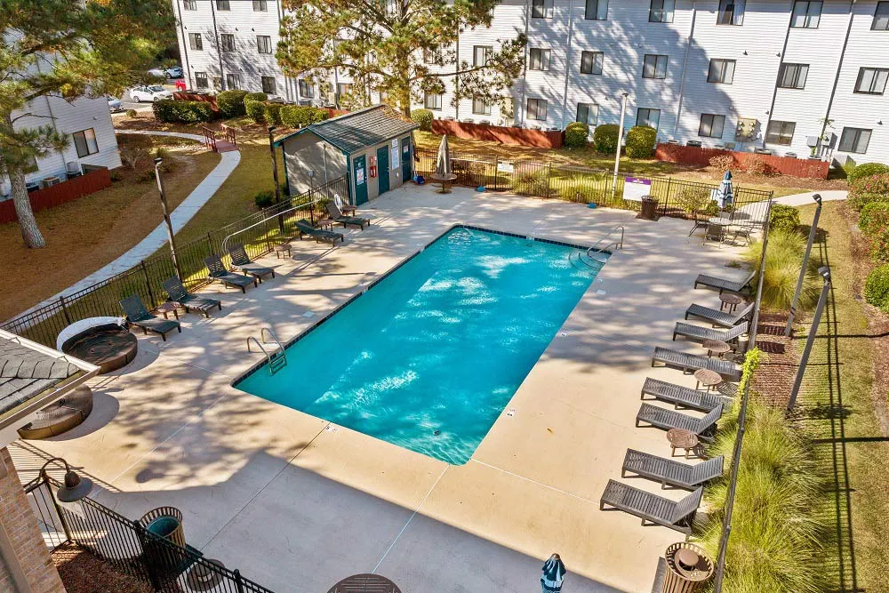 student apartments close to ECU greenville nc pool area at The Quarterdeck